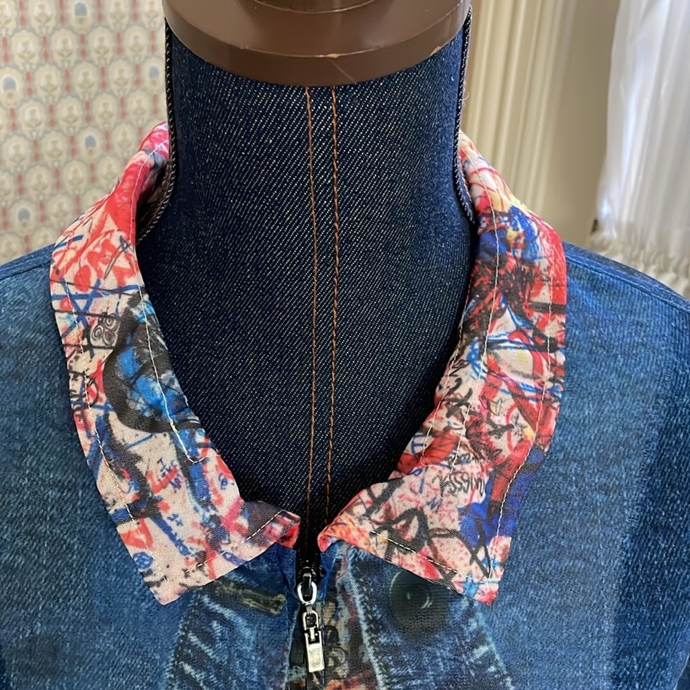 EUC John Mark Womens Sheer Denim Jacket Look Full Zip Size L - Picture 3 of 6